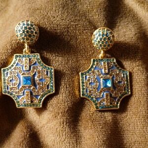 Elegant Gold and Blue Geometric Earrings